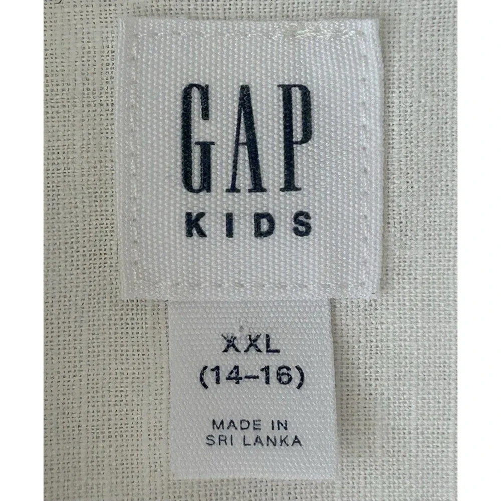 NWOT GAP Kids Boys White Linen Cotton Button-Up Vacay Shirt XXL 14-16 887399